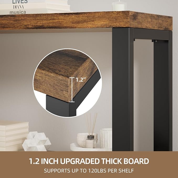 6-Tier Adjustable Heavy Duty Bookshelf, Industrial Wood and Metal Bookshelf - Image 3