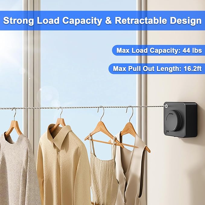 2 Pack Retractable Clothesline Indoor & Outdoor, 16.2Ft Non-Sagging Stainless - Image 3