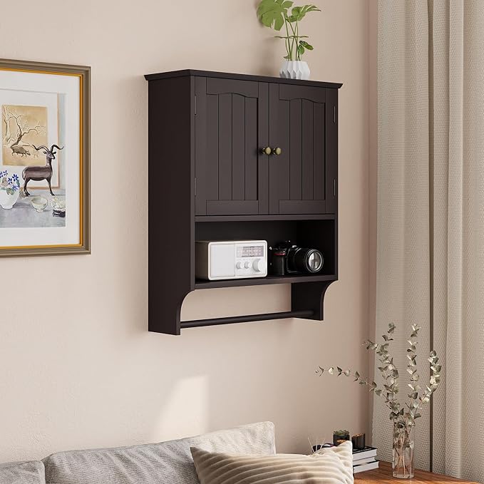 Smuxee Brown Wall Cabinet with Towel Bar - Image 9