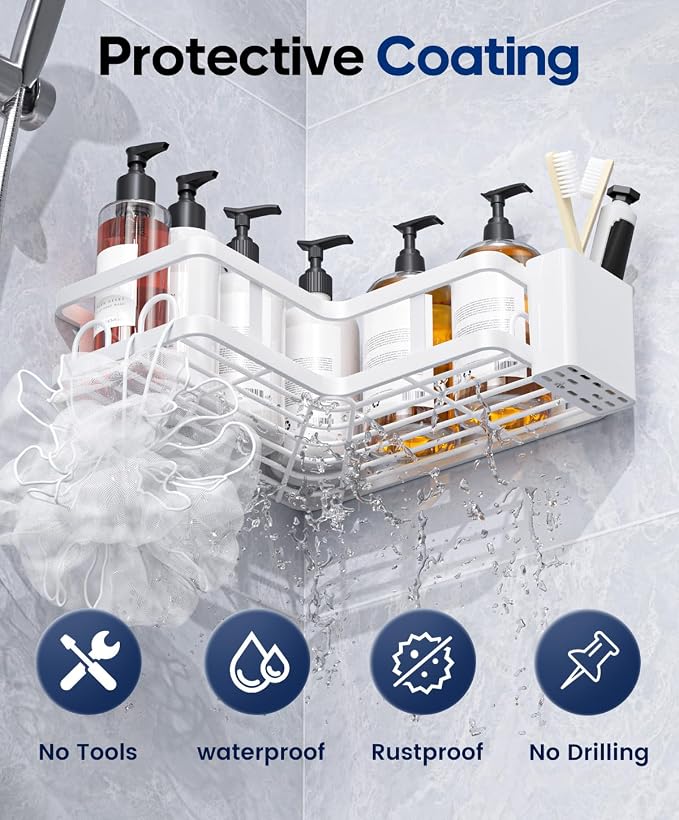 3 Pack Corner Shower Caddy Organizer, Rustproof Corner Shower Shelves, No - Image 4