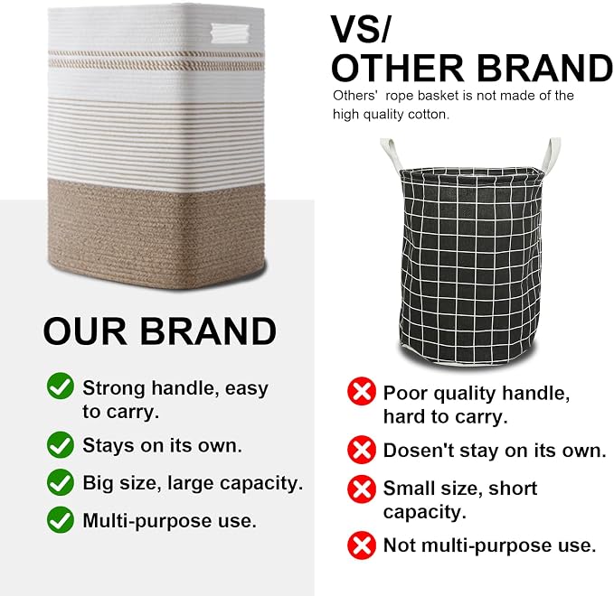 Laundry Hamper, Large Woven Rope Tall Laundry Basket - Image 5