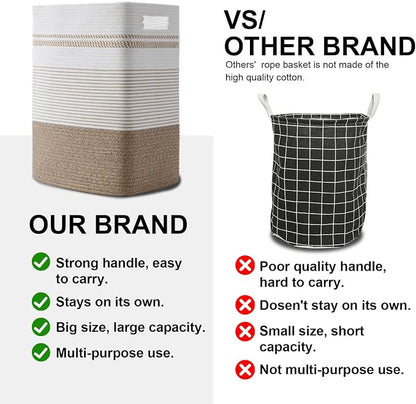 Laundry Hamper, Large Woven Rope Tall Laundry Basket - Image 5