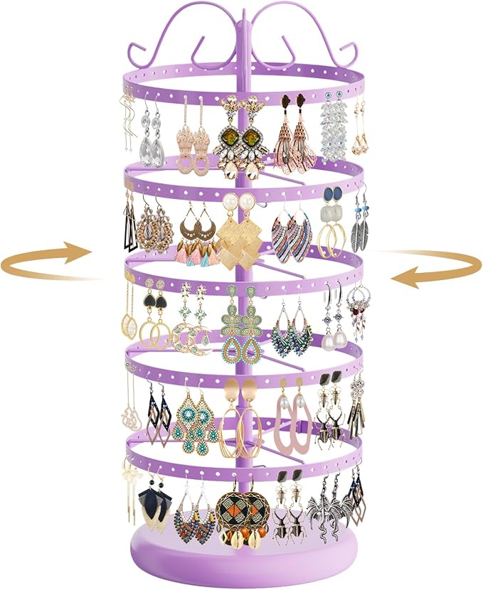 MODOWEY Rotating Earring Holder Organizer Stand, 5 Tiers Metal Tree, by MODOWEY