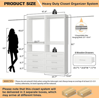 Closet System with 2 Sets, 4FT-10FT Customizable Closet Organizer System with 6 - Image 2