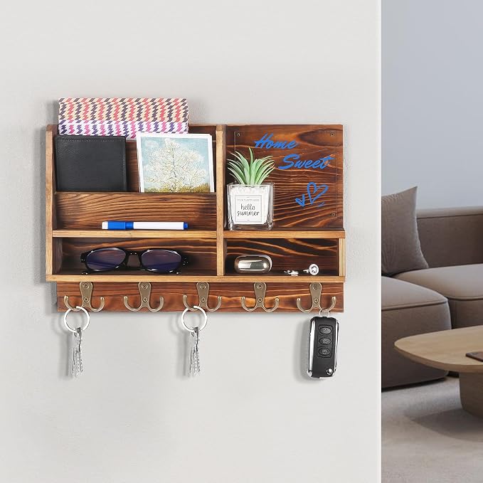 Key Holder Wall Mount, Mail Organizer Wall Mounted, Solid Wood Key Holder - Image 7