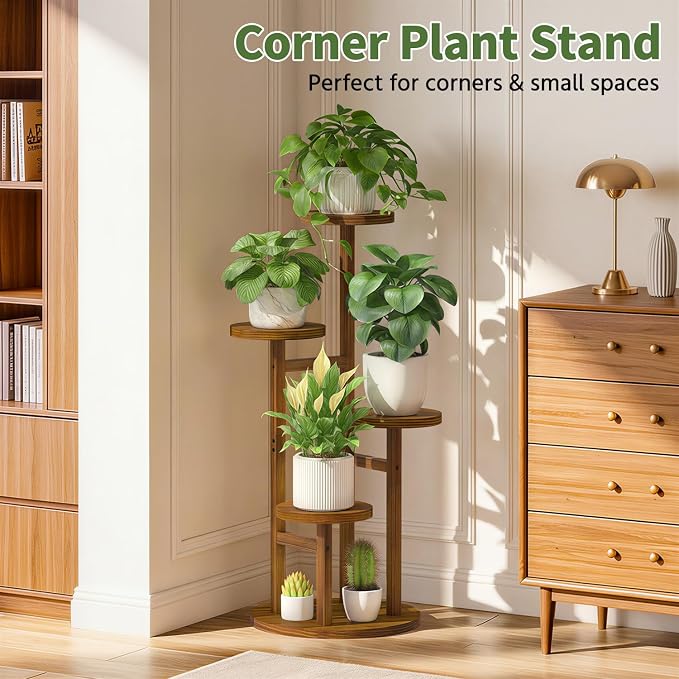 LASZOLA 4 Tiered Wood Plant Stand Indoor Corner, Flower Holder Rack Tall - Image 3
