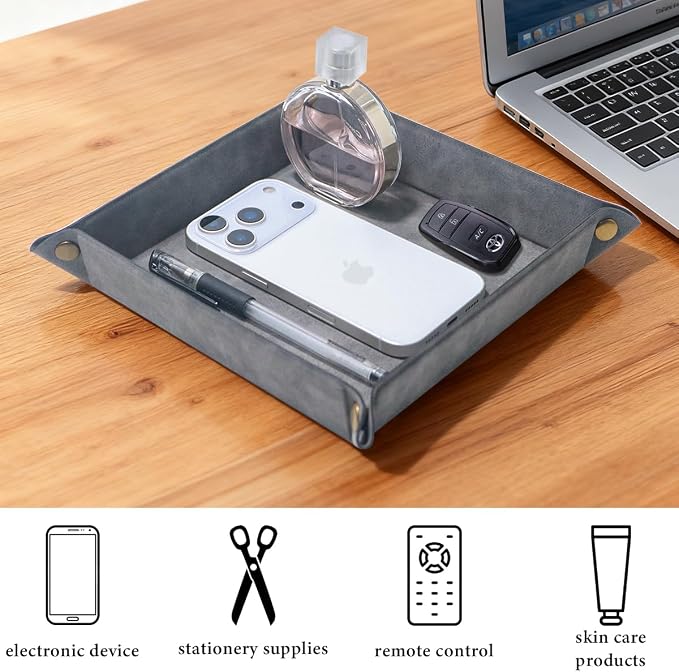 Valet Tray Desktop Storage Organizer – Premium PU Leather Catchall Bedside - Image 5