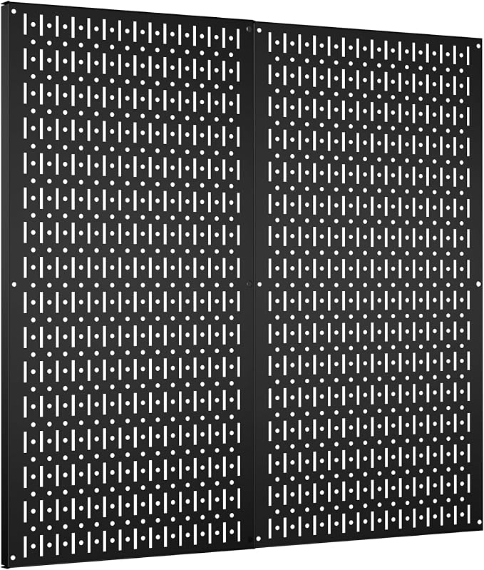 Pegboard Wall Organizer 2 PCS 32" x 16" Black Peg Board Metal Pegboard Panels by Unknown