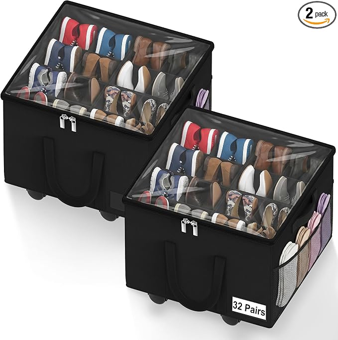 2 Pack Large Shoe Organizer for Closet, 32 Pairs Shoe Storage Box by Besslly