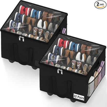 2 Pack Large Shoe Organizer for Closet, 32 Pairs Shoe Storage Box by Besslly