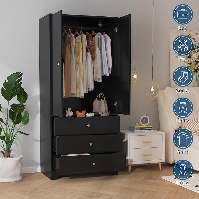 71" Armoire Wardrobe Closet, Bedroom Armoire Clothing Storage Cabinet | 3 - Image 3