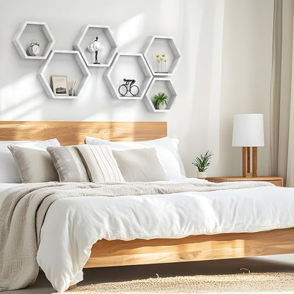 CADUKE Hexagon Floating Shelves Set of 3, Modern Honeycomb Floating Hanging - Image 7