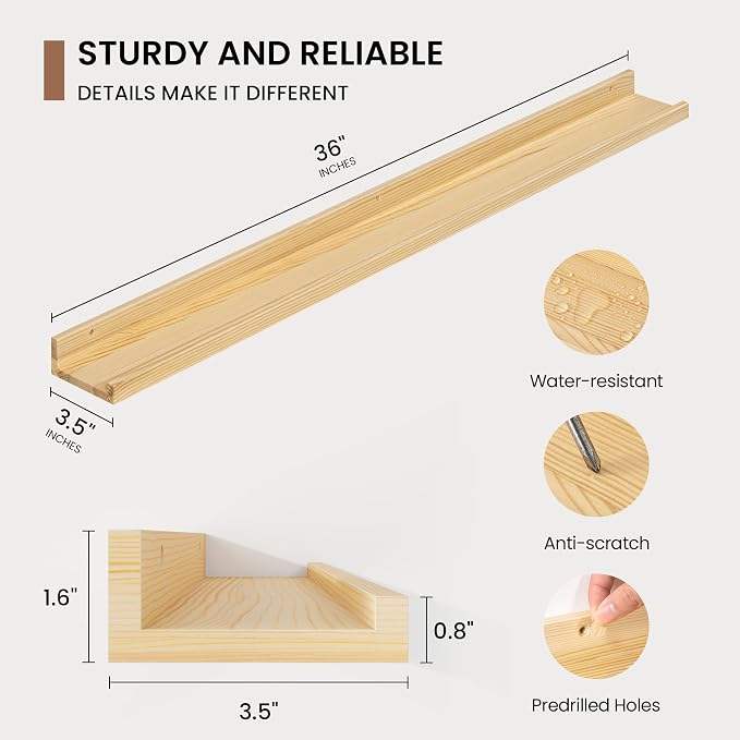 Picture Ledge Shelf, Floating Shelves Set of 2, 36 Inches Solid Wood Nursery - Image 3