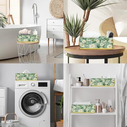 Daisy Green White Flowers Bathroom Storage Basket, Foldable - Image 5