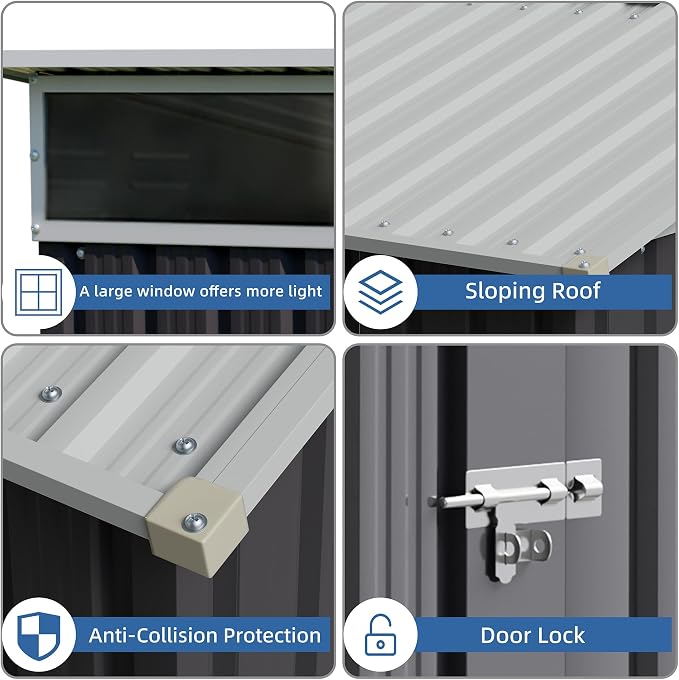 JY QAQA 6x4 FT Metal Outdoor Garden Storage Shed, Waterproof Metal Garden Sheds - Image 4