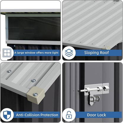 JY QAQA 6x4 FT Metal Outdoor Garden Storage Shed, Waterproof Metal Garden Sheds - Image 4