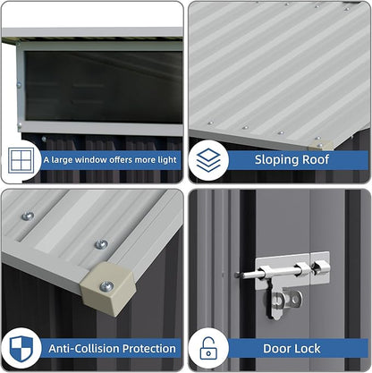 JYQAQA 5x3 FT Outdoor Garden Storage Shed, Waterproof Metal Garden Sheds - Image 4