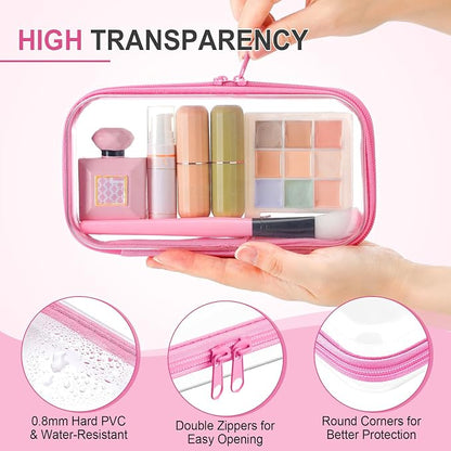 Hoolerry 4 Pcs Hard Clear Zipper Case Makeup Bags Plastic Pencil Pouch - Image 3