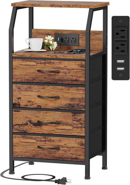 Furnulem Night Stand with Charging Station, 4 Drawers Tall Bedside Table | by Furnulem