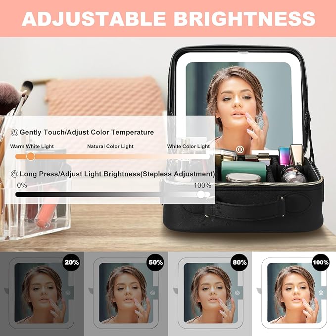 Mocado Travel Makeup Bag with LED Lighted Mirror, Travel Makeup Organizer - Image 3