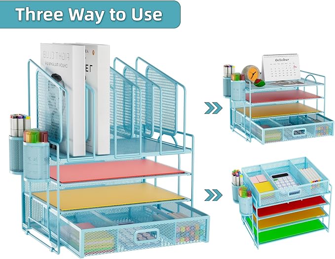Marbrasse Desk Organizers, 4-Tier Mesh Desk File Organizer - Image 4