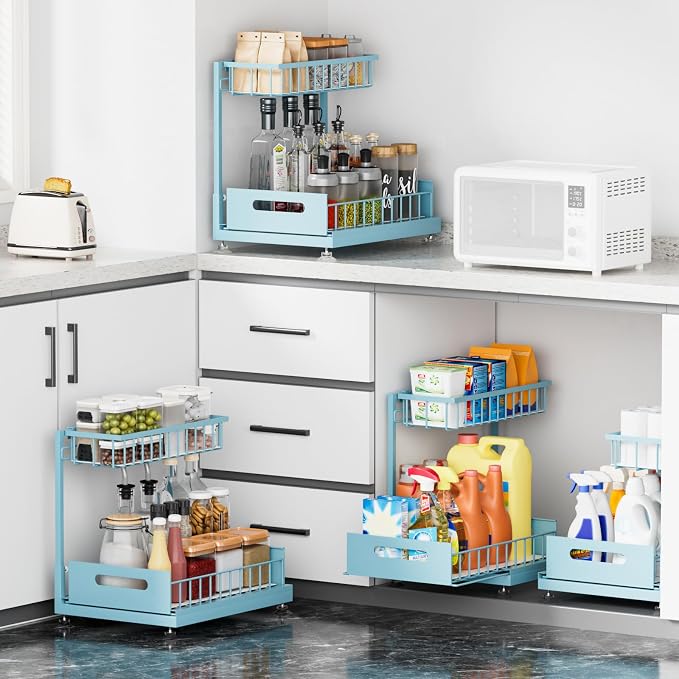 Under Sink Organizer Storage 2-Tier Premium Metal Pull-Out Racks, Height - Image 3