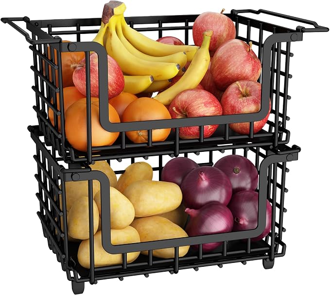 2 Pack Stackable Metal Wire Vegetable Fruit Basket - Image 9