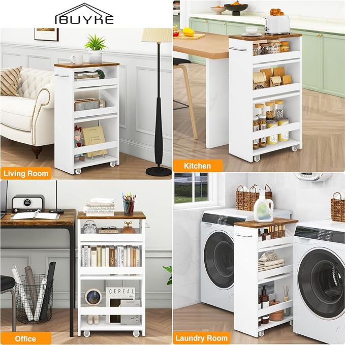 IBUYKE Slim Storage Cart 7.9" W, Rolling Kitchen Storage cart on Wheels - Image 7