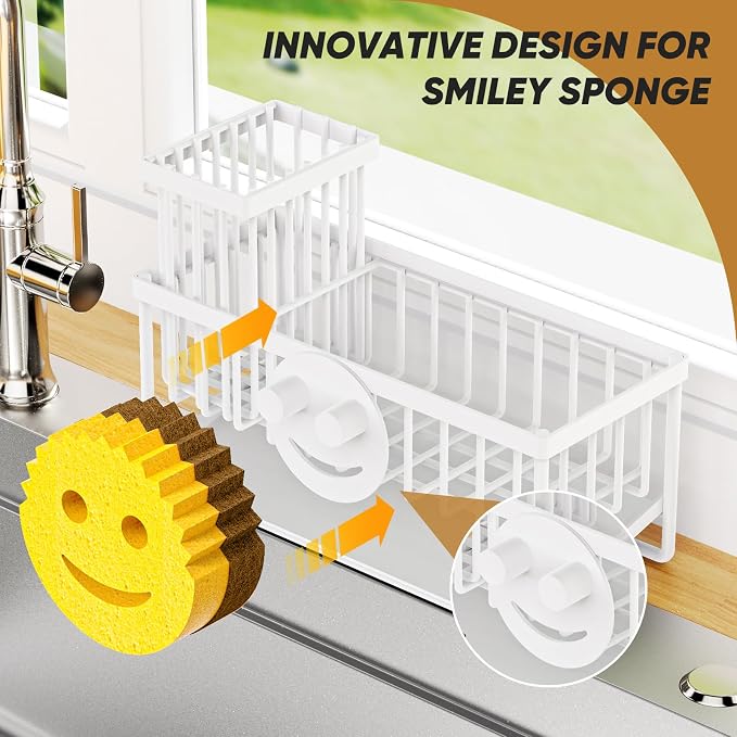 Sponge Holder for Kitchen Sink, Smiley Face Sink Caddy - Image 4