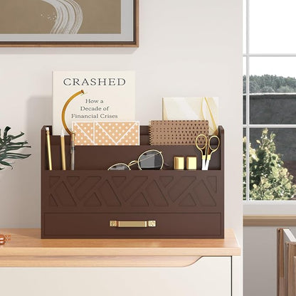 Bamboo Mail Organizer Countertop Wood Desk Organizer Drawer Tabletop Storage by WISUCART