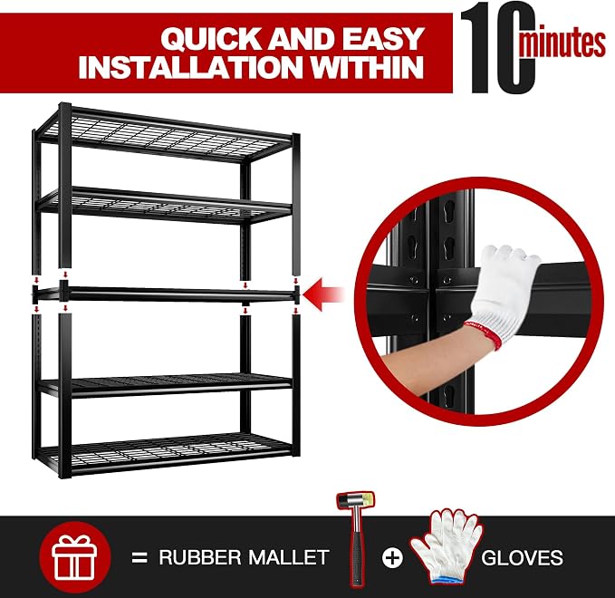 REIBII 48" W Garage Shelving Heavy Duty Load 2500LBS, 5 Tier Storage Shelves - Image 6