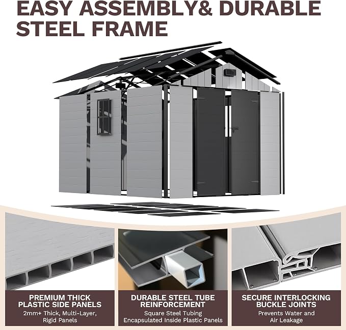 Patiowell 8x8 FT Resin Outdoor Storage Shed - Image 7