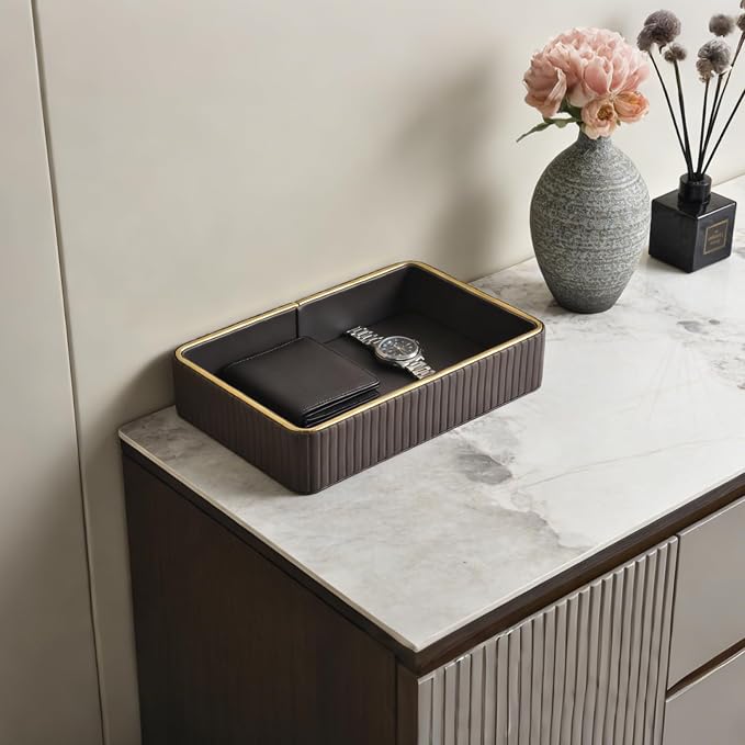 PU Leather Valet Tray, Desk Organizer Tray Nightstand Organizer Trinket Dish - Image 7