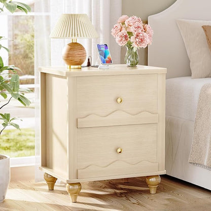Cyclysio Nightstand with Charging Station, Side End Table with 2 Drawers by Cyclysio