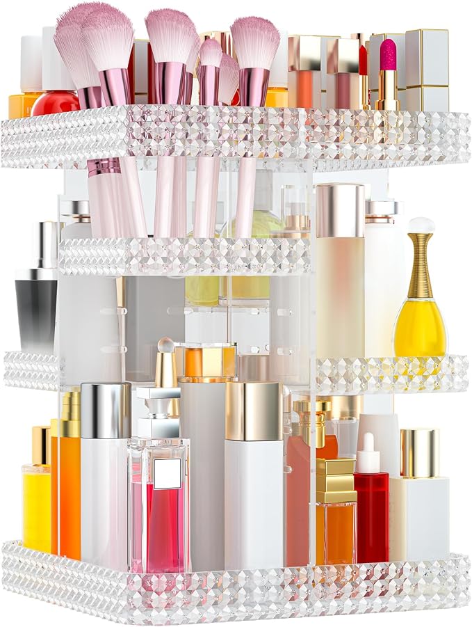 Rotating Makeup Organizer, Large Capacity Cosmetic Display Case, Acrylic by BOCONY