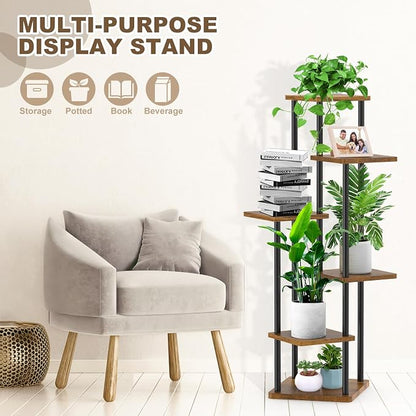 6 Tier Plant Stand Indoor, Thickened Metal Wood Corner Plant Shelf Stands - Image 3