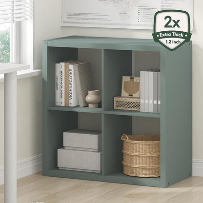 Furinno Cubicle 4-Cube Book Shelf, Extra Thick Frame Bookshelf, Light Grey | - Image 4