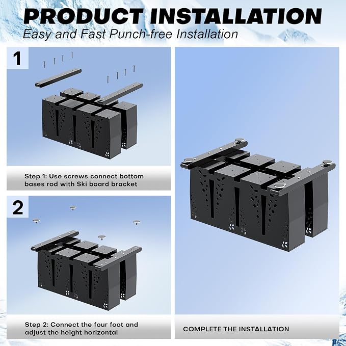 Ski Storage Rack for Garage, 8 Pair Heavy Duty Steel Freestanding Ski Storage - Image 3