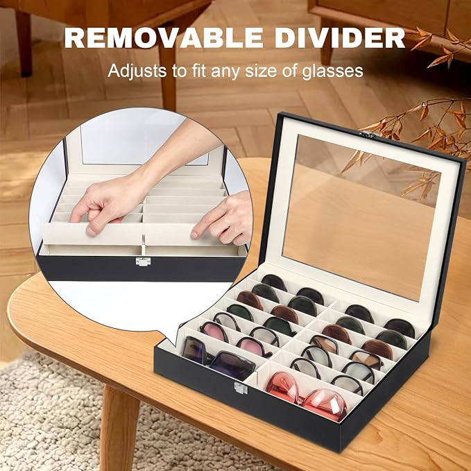 Sunglasses Organizer Case with Adjustable Slots, Eyeglasses Display with Lid - Image 2