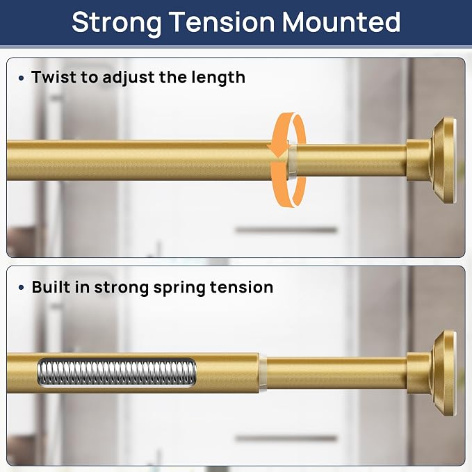 ENJOYBASICS 1" Gold Shower Curtain Rod, 30-88" Adjustable, Secure Tension | - Image 3