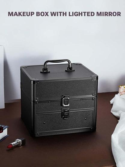 Qislee Makeup Box with Drawer and Four Trays, A Detachable Lighted Mirror - Image 7