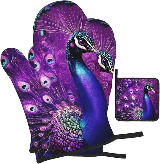 Oven Mitts and Pot Holders Sets of 3 Purple Peacock Oven Mitts 3 Pcs Heat by Unknown