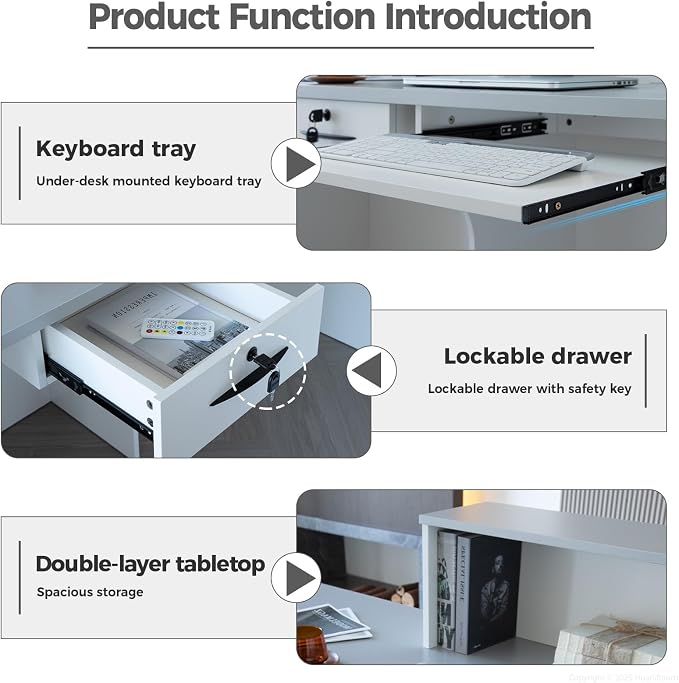 L Shape Reception Desk with Counter, Lockable Drawer, Keyboard Tray, and - Image 3