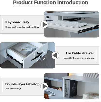 L Shape Reception Desk with Counter, Lockable Drawer, Keyboard Tray, and - Image 3