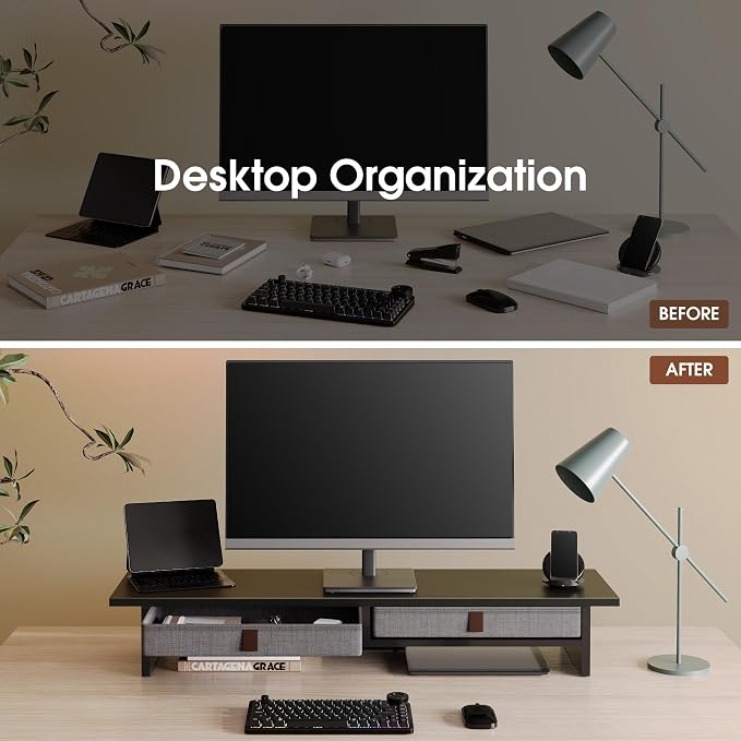 Fenge Monitor Stand with Drawer, 2 Tiers Dual Monitor Riser - Image 7