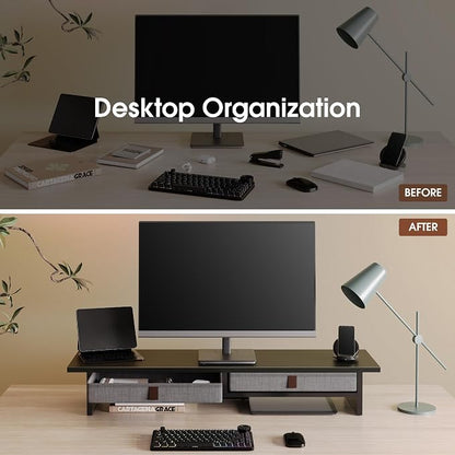 Fenge Monitor Stand with Drawer, 2 Tiers Dual Monitor Riser - Image 7