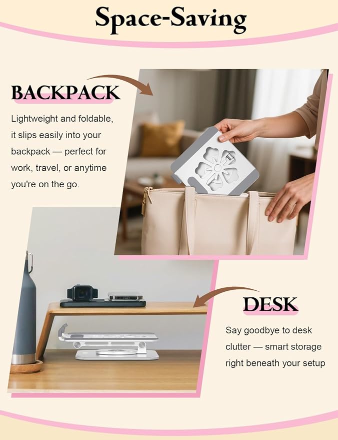 Tablet Stand for iPad, 360° Rotating Aluminum Foldable Holder – Adjustable Desk - Image 7