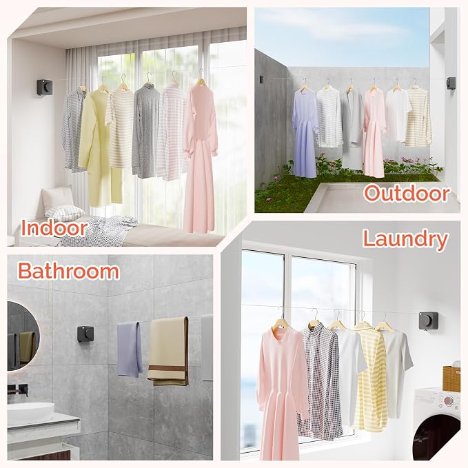 Retractable Clothesline Indoor, Non-Sagging Outdoors Clothesline Retracting - Image 7