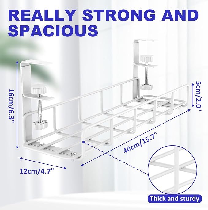 Under Desk Cable Management Tray, 31.5'' No Drill Heavy Duty Steel Cable Tray - Image 6