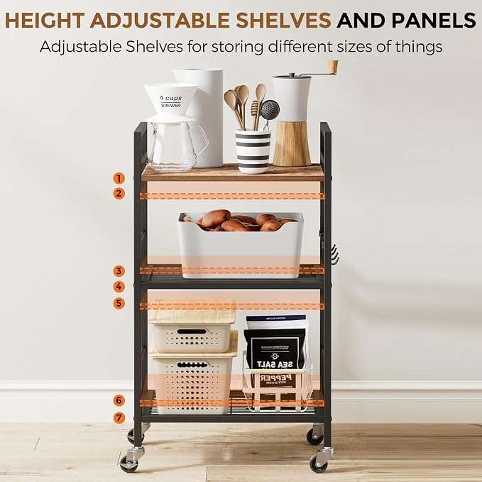 3-Tier Metal Storage Rack with Industrial Wheels, Mesh Shelving Unit with - Image 8